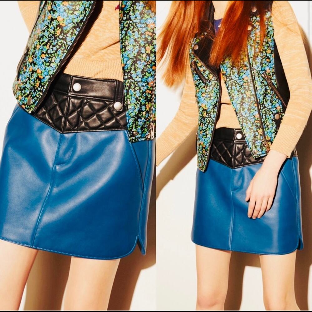 Coach Blue Curved Calf Leathers Skirt